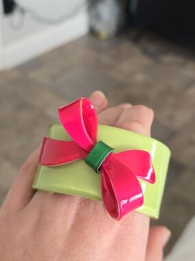 Green Resin Bangle with Red/Pink Bow Accent
